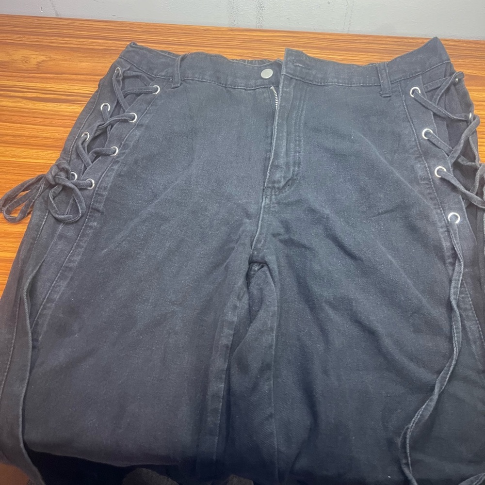 SHEIN Black Lace-Up Women Jeans